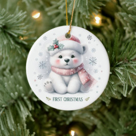 Adorno De Cerámica Cute Polar Bear First Christmas Keepsake Photo