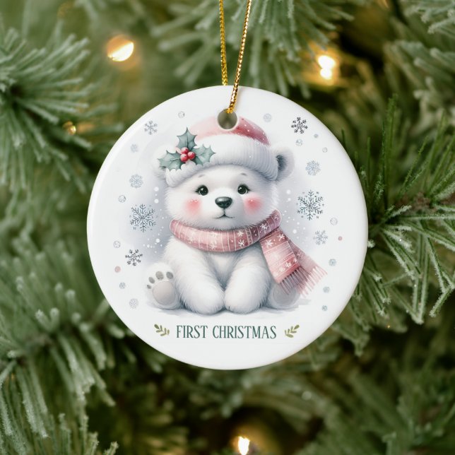 Adorno De Cerámica Cute Polar Bear First Christmas Keepsake Photo (Árbol)
