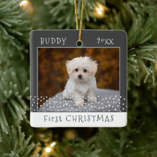 Adorno De Cerámica Cute Primera Navidad Perro Mascota Foto Estrellas 