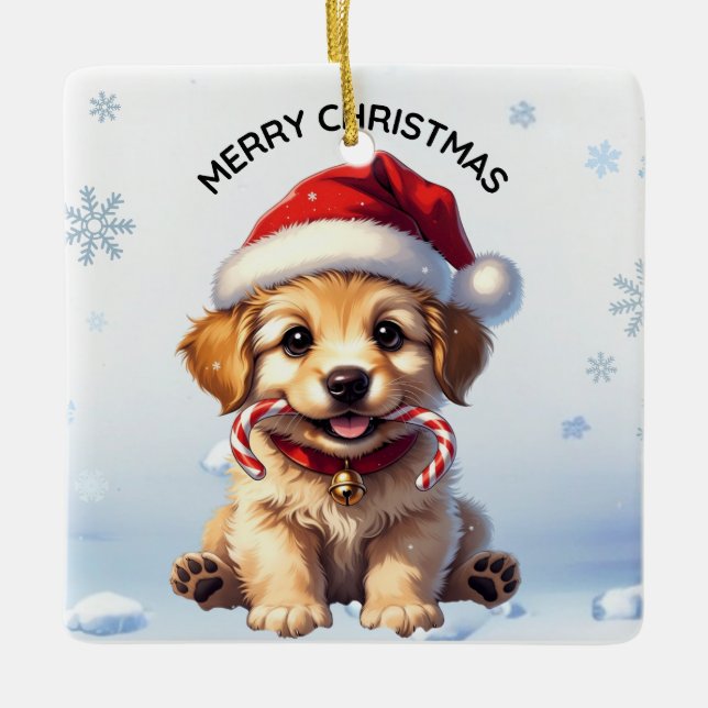 Adorno De Cerámica Cute Puppy Christmas Golden Retriever Holiday (Anverso)