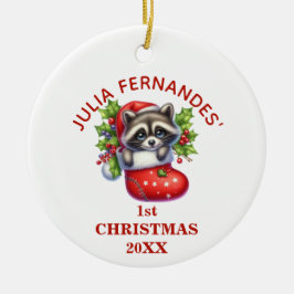 Adorno De Cerámica Cute Racoon Primera Navidad personalizada