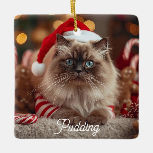 Adorno De Cerámica Cute Ragdoll Cat Christmas Magic Personalized  (Anverso)