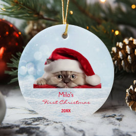 Adorno De Cerámica Cute Ragdoll Cat Santa Hat Paw Nieve personalizada