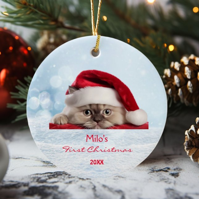 Adorno De Cerámica Cute Ragdoll Cat Santa Hat Paw Nieve personalizada (Subido por el creador)