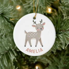 Adorno De Cerámica Cute Reindeer Kid`s Name Christmas