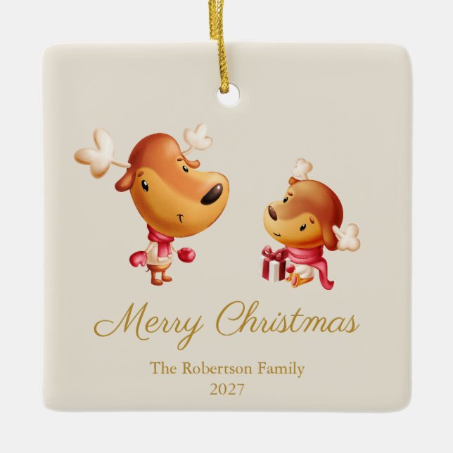 Adorno De Cerámica Cute Reindeer Merry Christmas Ornament (Anverso)