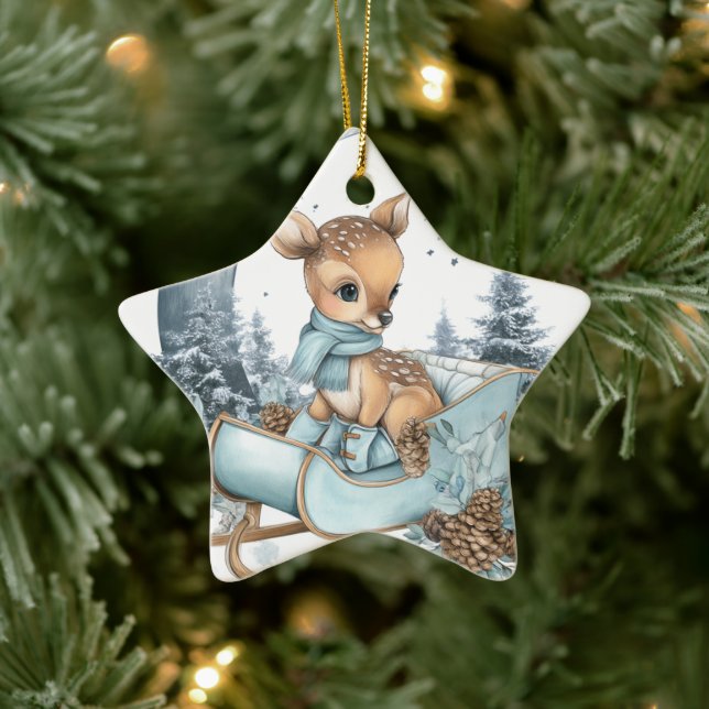 Adorno De Cerámica Cute Reindeer Ornament – Starry Christmas Decor (Árbol)