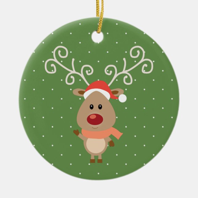Adorno De Cerámica Cute Rudolph, el personalizado de renos de nariz r (Frente)
