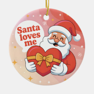 Adorno De Cerámica Cute Santa Abrazando Corazón - "Santa me Ama"