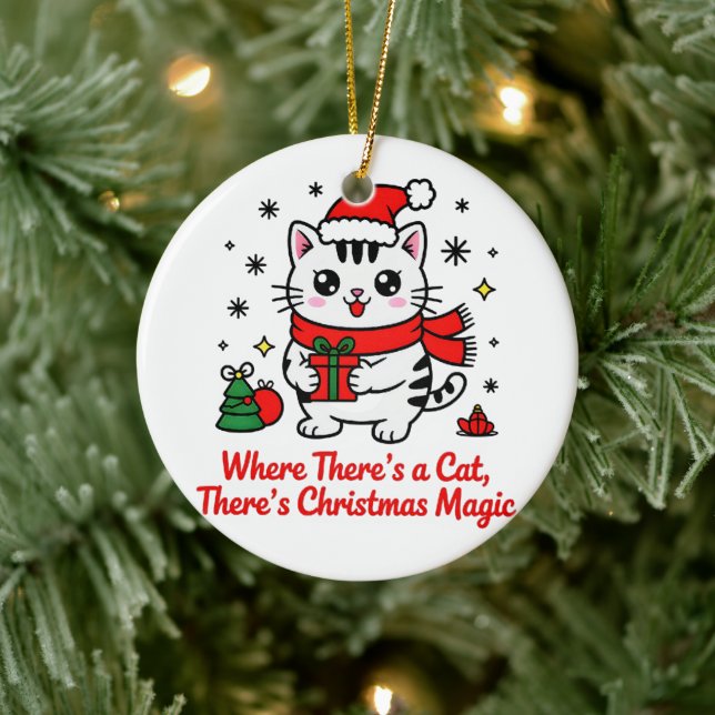 Adorno De Cerámica  Cute Santa Cat Christmas - Holiday Tree Decor (Árbol)