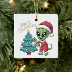 Adorno De Cerámica Cute Santa Claus Alien divertido Navidad vacacione