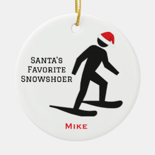 Adorno De Cerámica Cute Santa favorito de Snowshoer personalizado