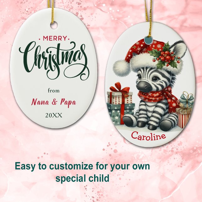 Adorno De Cerámica Cute Santa Hat Baby Zebra Navidades (Subido por el creador)