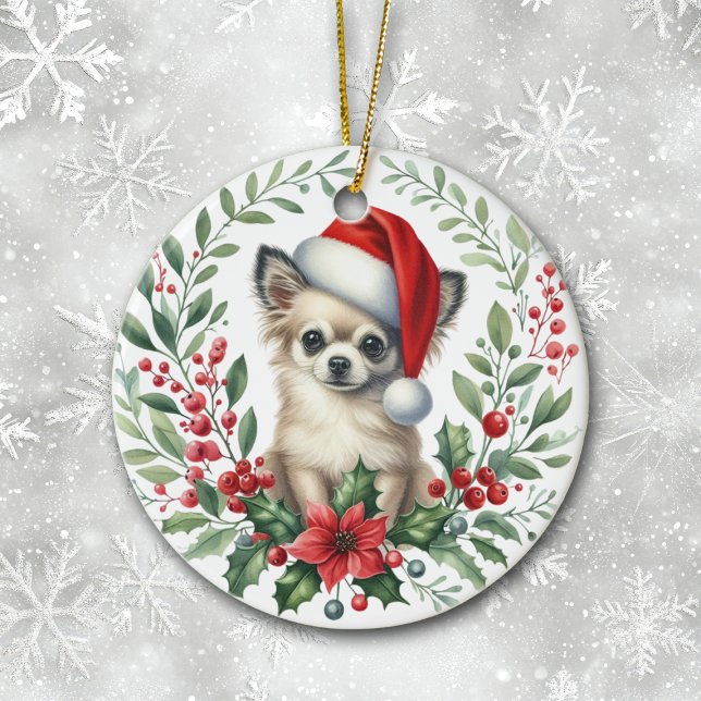 Adorno De Cerámica Cute Santa Hat Chihuahua Wreath (Subido por el creador)