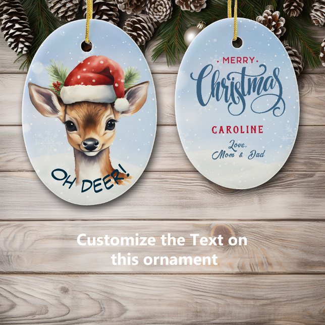 Adorno De Cerámica Cute Santa Hat Deer Fawn Kids (Subido por el creador)