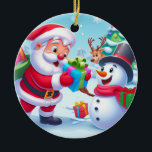 Adorno De Cerámica Cute Santa y Snowman<br><div class="desc">clásico</div>