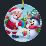 Adorno De Cerámica Cute Santa y Snowman<br><div class="desc">clásico</div>