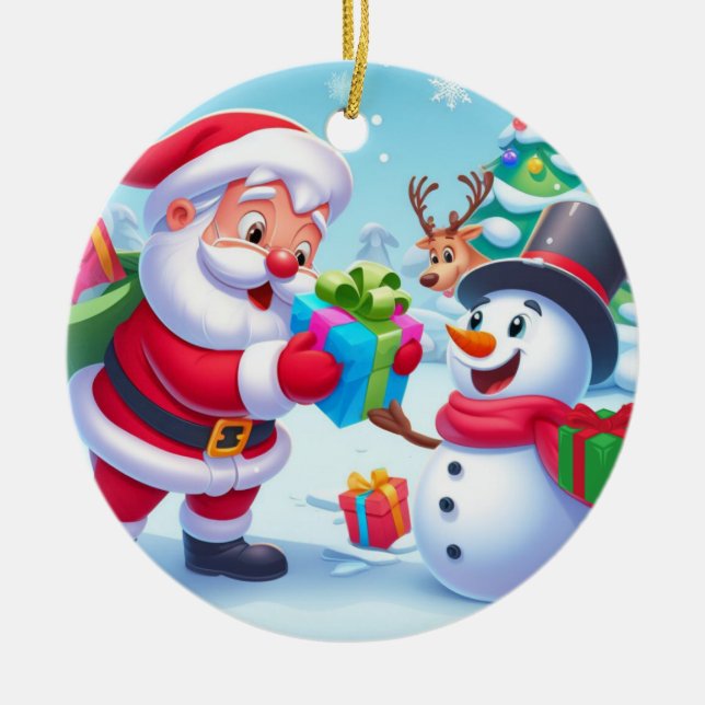 Adorno De Cerámica Cute Santa y Snowman (Frente)