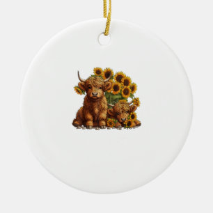 Adorno De Cerámica Cute Scotland Highland Cow Sunflower Día de la Mad