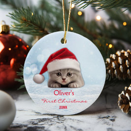 Adorno De Cerámica Cute Shorthair Cat Santa Hat Paw personalizado