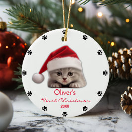 Adorno De Cerámica Cute Shorthair Cat Santa Hat Paw personalizado