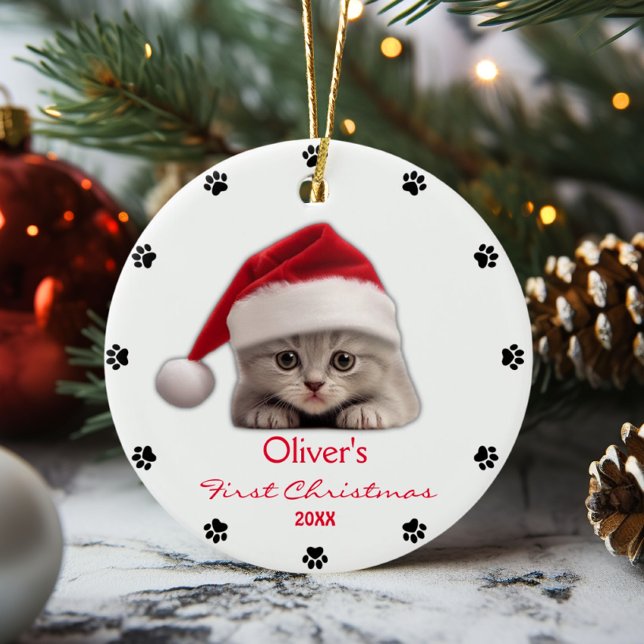 Adorno De Cerámica Cute Shorthair Cat Santa Hat Paw personalizado (Subido por el creador)