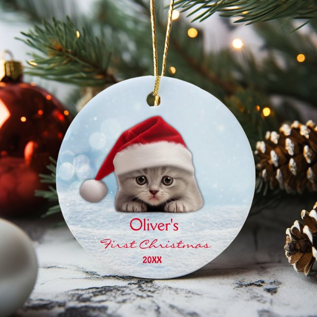 Adorno De Cerámica Cute Shorthair Cat Santa Hat Paw personalizado (Subido por el creador)