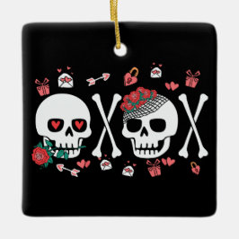 Adorno De Cerámica Cute Skully Valloween Valentine XOXO