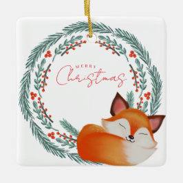 Adorno De Cerámica Cute Sleeping Fox Christmas
