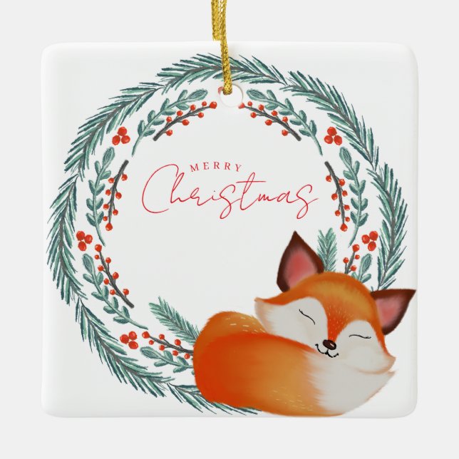 Adorno De Cerámica Cute Sleeping Fox Christmas (Anverso)