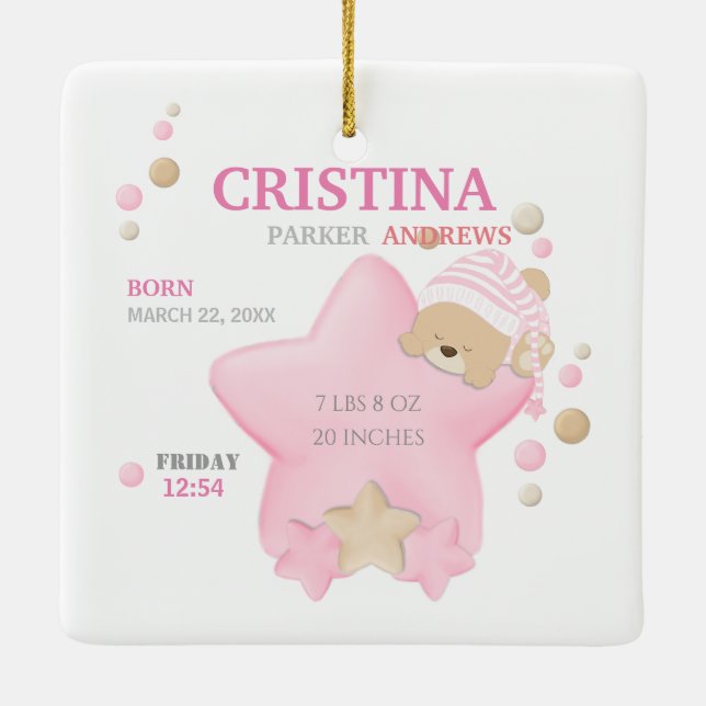 Adorno De Cerámica Cute Sleeping Teddy Bear Baby Girl Estadísticas De (Reverso)