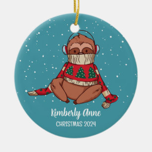 Adorno De Cerámica Cute Sloth Christmas Animal Snow Winter Holiday