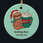 Adorno De Cerámica Cute Sloth Christmas Animal Snowy Winter Holiday<br><div class="desc">Cute cartoon animal ornament for kids and children. Perfect for first Christmas celebration with family. You can customize the text for any occasion.</div>