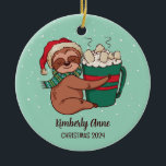 Adorno De Cerámica Cute Sloth Christmas Animal Snowy Winter Holiday<br><div class="desc">Cute cartoon animal ornament for kids and children. Perfect for first Christmas celebration with family. You can customize the text for any occasion.</div>