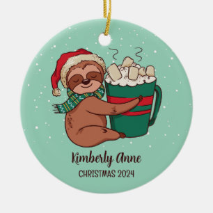 Adorno De Cerámica Cute Sloth Christmas Animal Snowy Winter Holiday