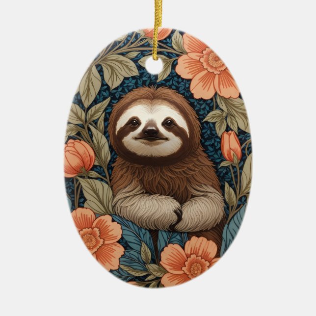 Adorno De Cerámica Cute Sloth Elegant Floral William Morris Inspired (Frente)