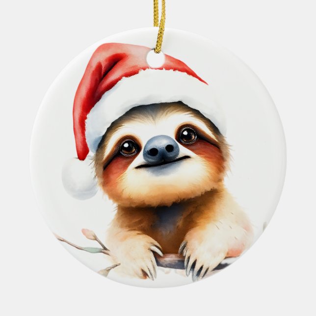 Adorno De Cerámica Cute Sloth Wearing Santa Hat (Frente)