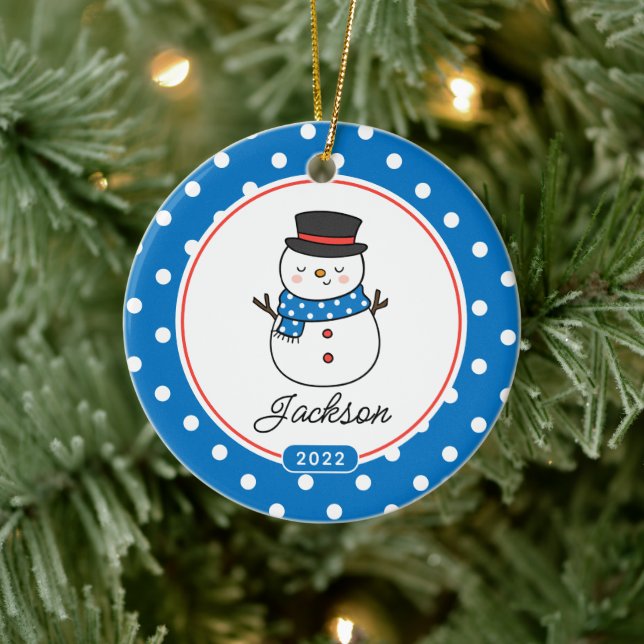Adorno De Cerámica Cute Snowman Boys 2 caras foto (Árbol)