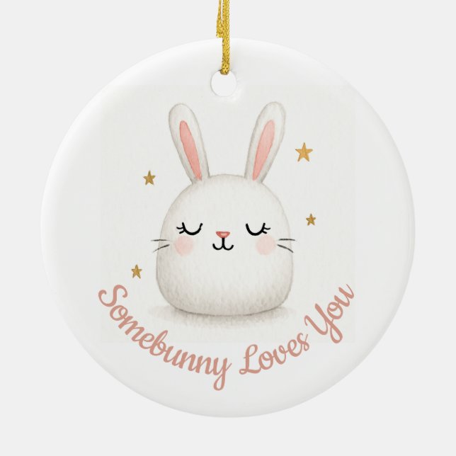 Adorno De Cerámica Cute Somebunny te ama Personalizable Bunny (Atrás)