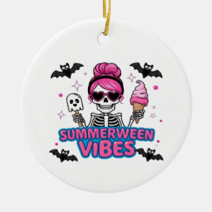 Adorno De Cerámica Cute Summerween Vibes Skeleton IceCream Summer Vac