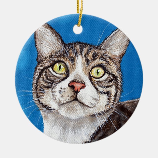 Adorno De Cerámica Cute Tabby Cat Painting (Frente)