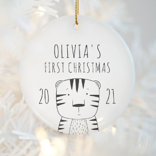Adorno De Cerámica Cute Tiger Babys Primera Navidad Blanco y Negro