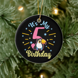 Adorno De Cerámica Cute Toucan 5 cumpleaños Chica de 5 años