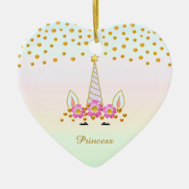 Adorno De Cerámica Cute Unicorn, Flores y Confeti de Oro