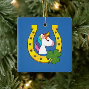 Adorno De Cerámica Cute unicornio en el Día de San Patricio