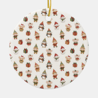 Adorno De Cerámica Cute Watercolor Christmas Pattern - Elves Penguins