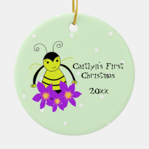 Adorno De Cerámica Cute Whimsical Bee Baby's First Christmas