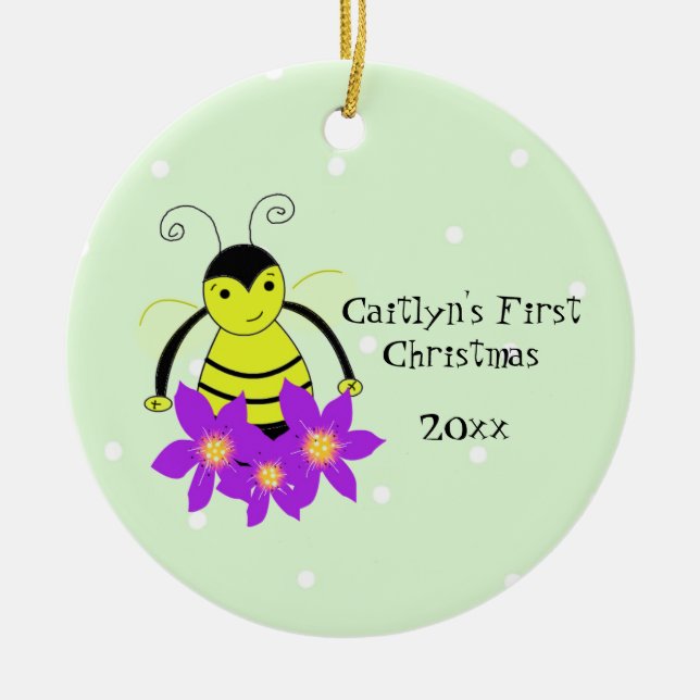 Adorno De Cerámica Cute Whimsical Bee Baby's First Christmas (Frente)