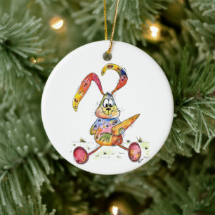 Adorno De Cerámica Cute Whimsical Colorful Bunny with Carrot