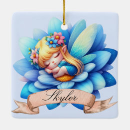 Adorno De Cerámica Cute Whimsical Floral Sweets Dreams Sleeping Fairy